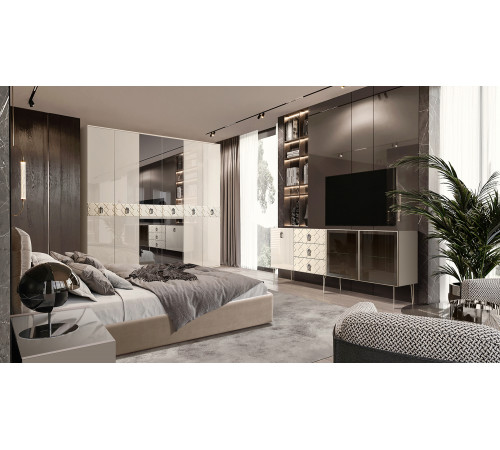 Пятистворчатый шкаф для одежды с ящиками и зеркалами Богемия Фарфале (Bogemia Farfalle) БМШ1/51 (Fа)